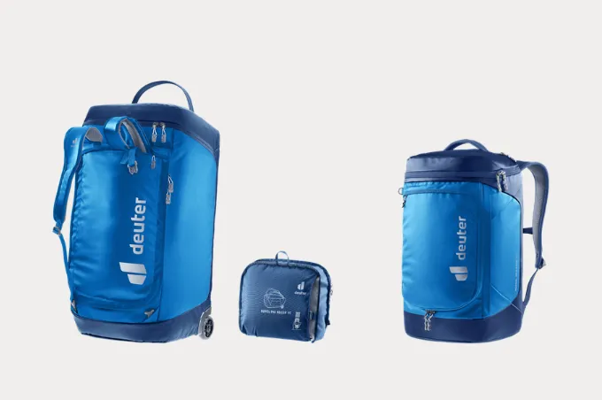 luggage, duffel bag, rolling bag, carry-on, blue