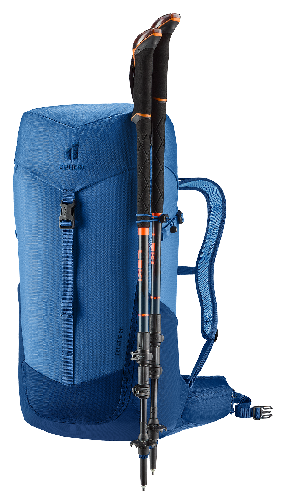 Telatie 26 backpack, blue, hiking, trekking, poles