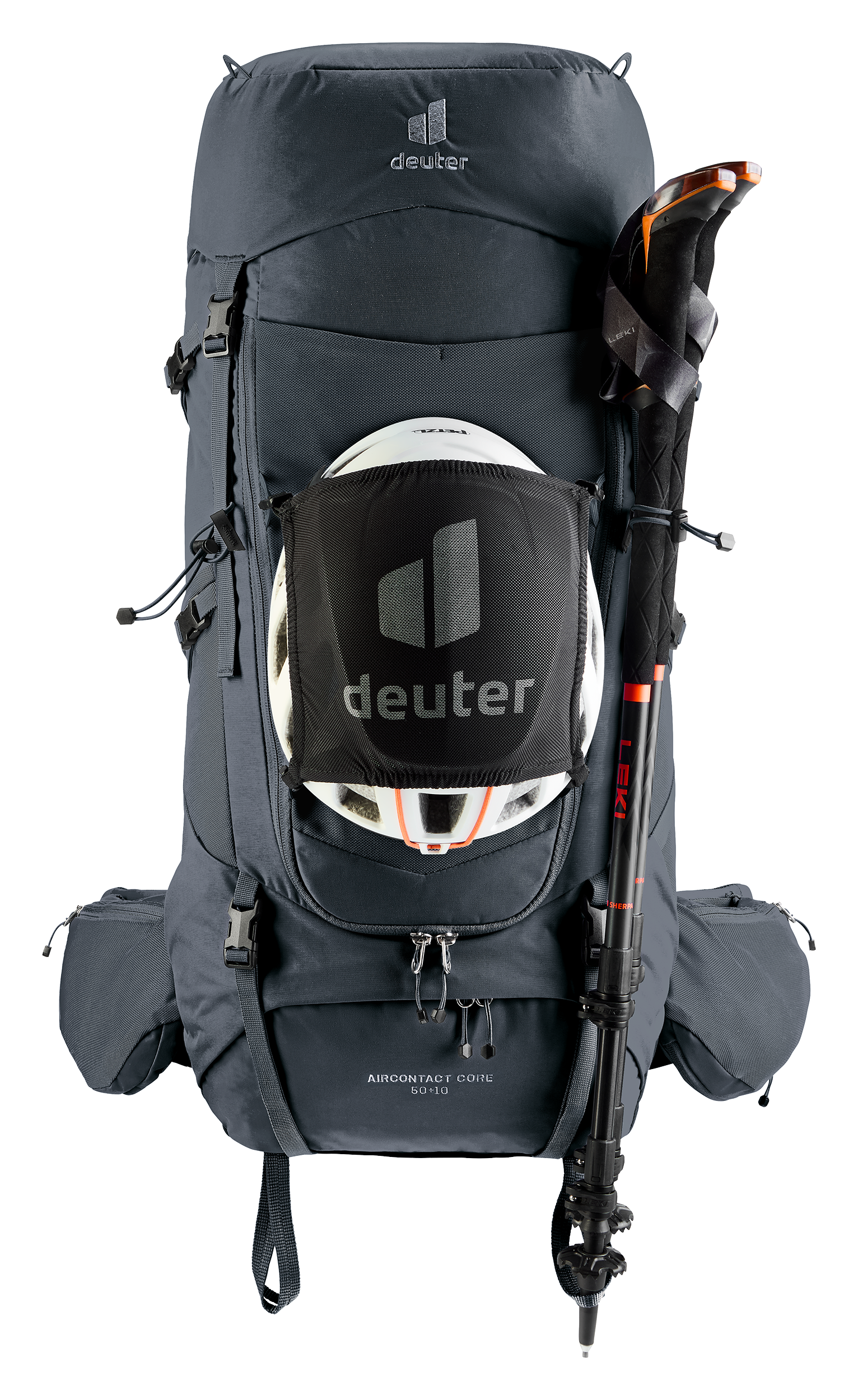 backpack, hiking, backpack with helmet, folding tent?, mountaineering gear, backpack, hiking, backpack with helmet, external frame, gear attachment