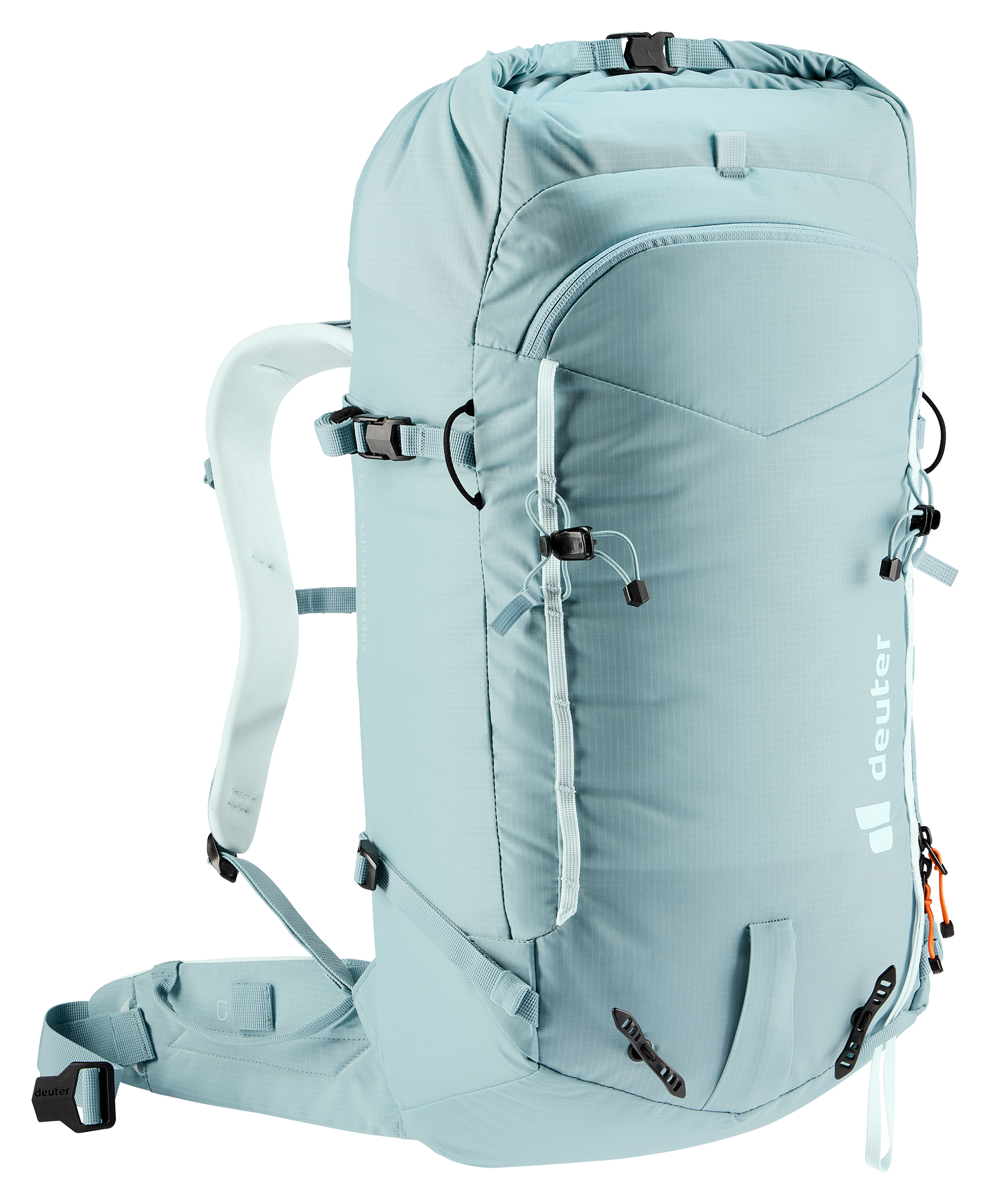 backpack, hiking, light blue, external pocket, adjustable straps