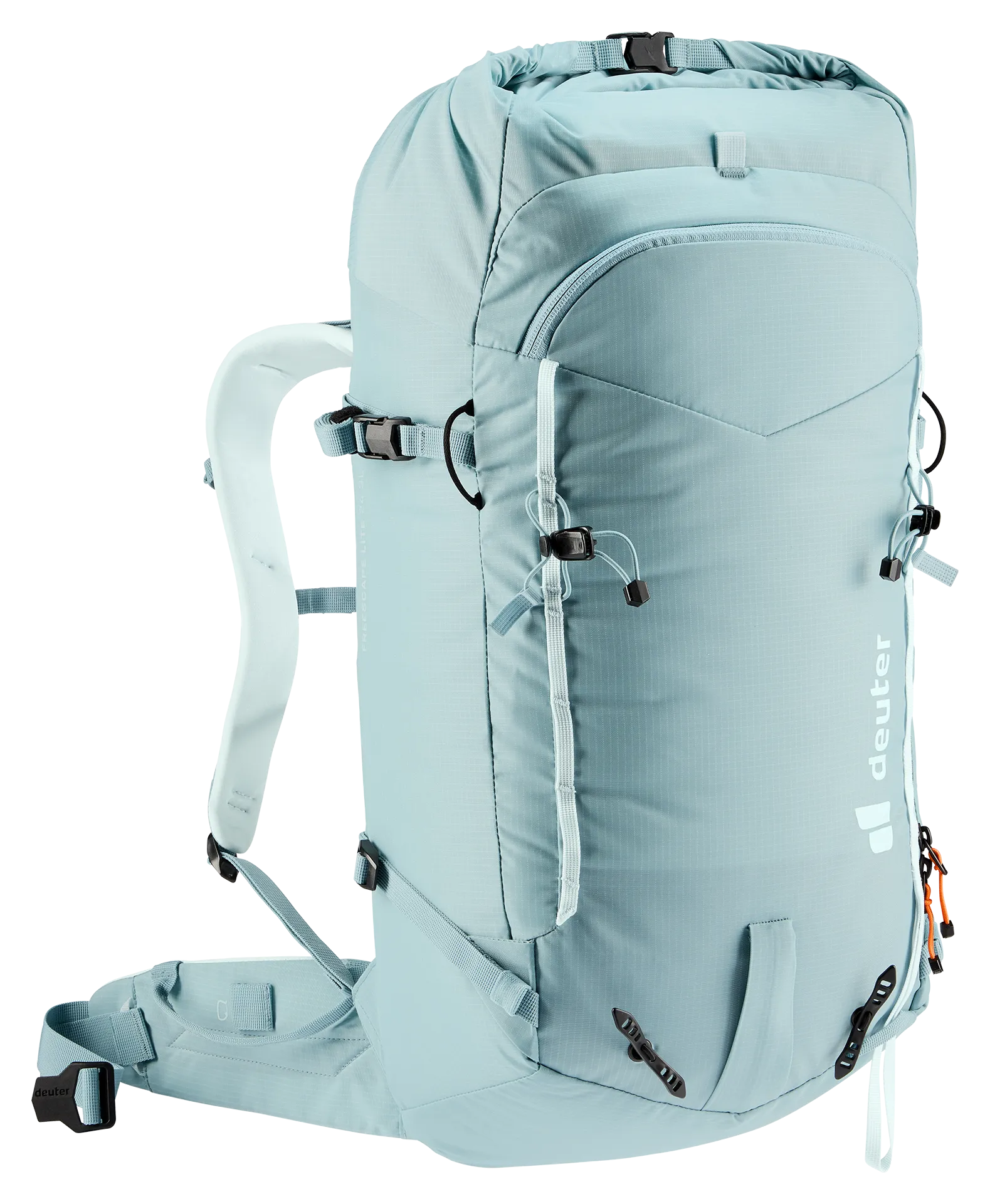 backpack, hiking, light blue, external pocket, adjustable straps