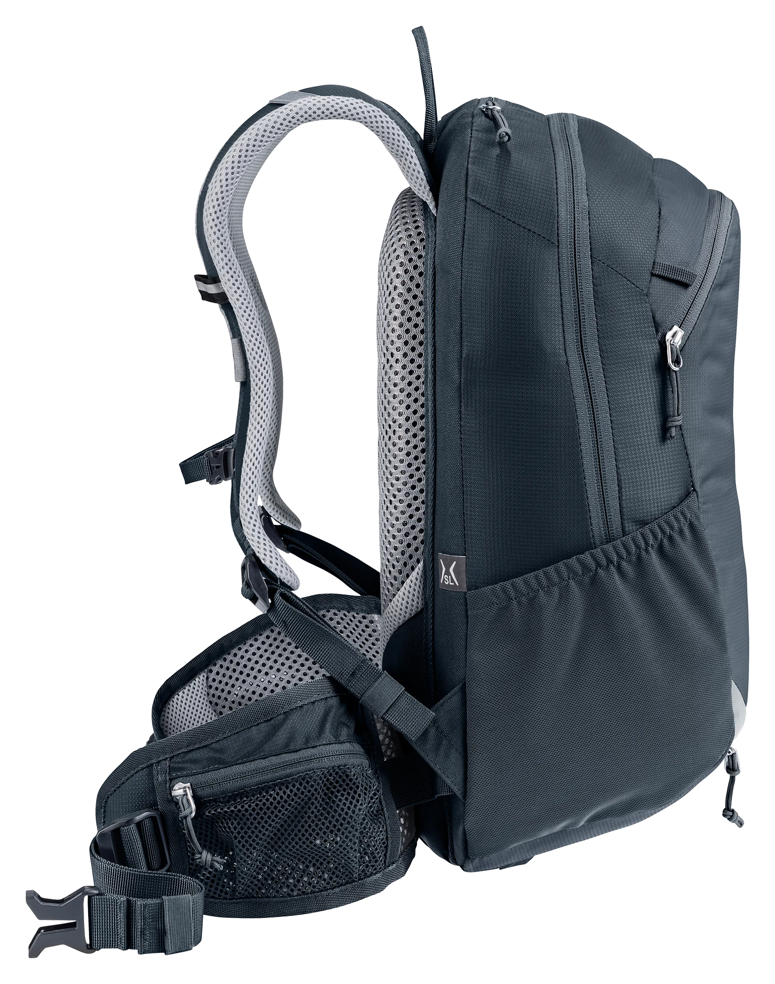 backpack, hiking, shoulder strap, mesh pocket, blue-gray