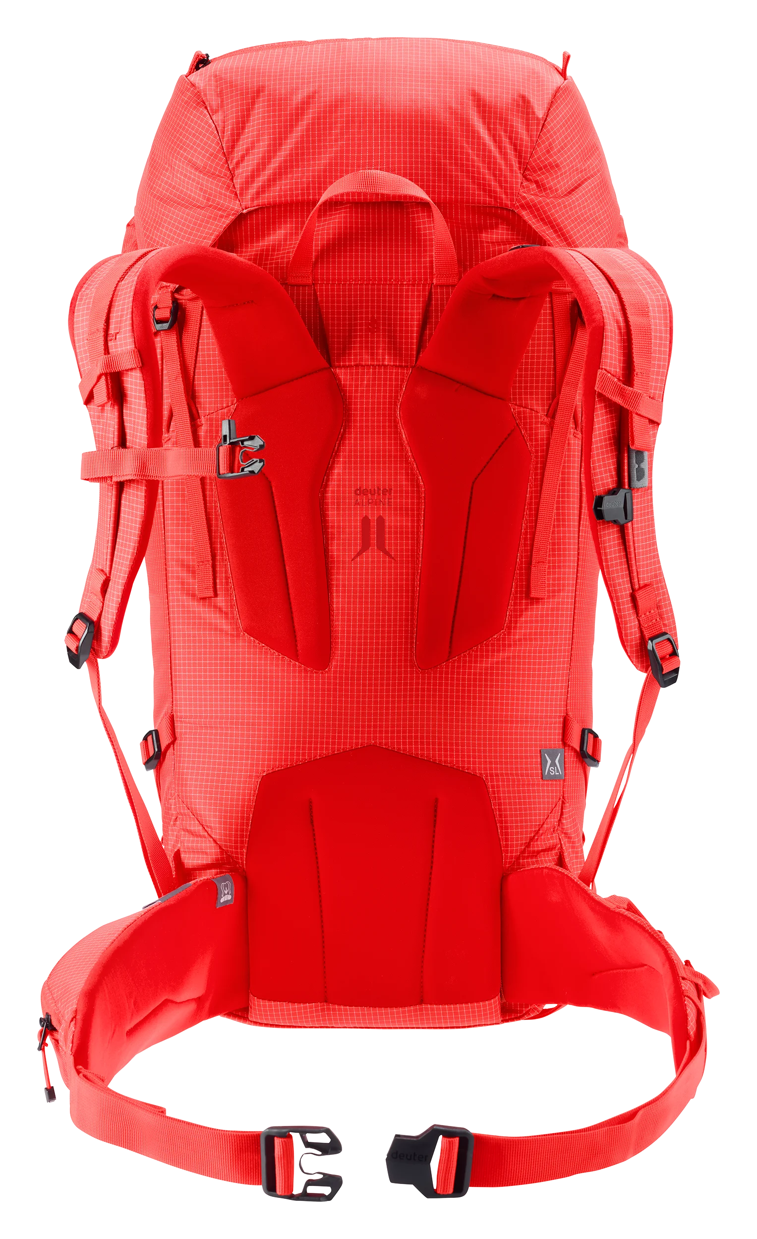 backpack, hydration, shoulder straps, hip belt, red