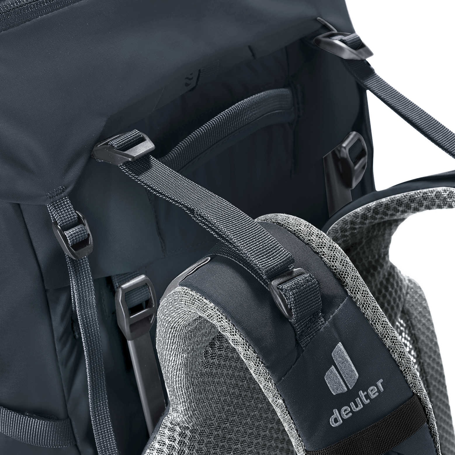 backpack, shoulder strap, mesh back panel, cell phone pocket, deuter logo, backpack, shoulder strap, mesh back pad, adjustable straps, deuter brand