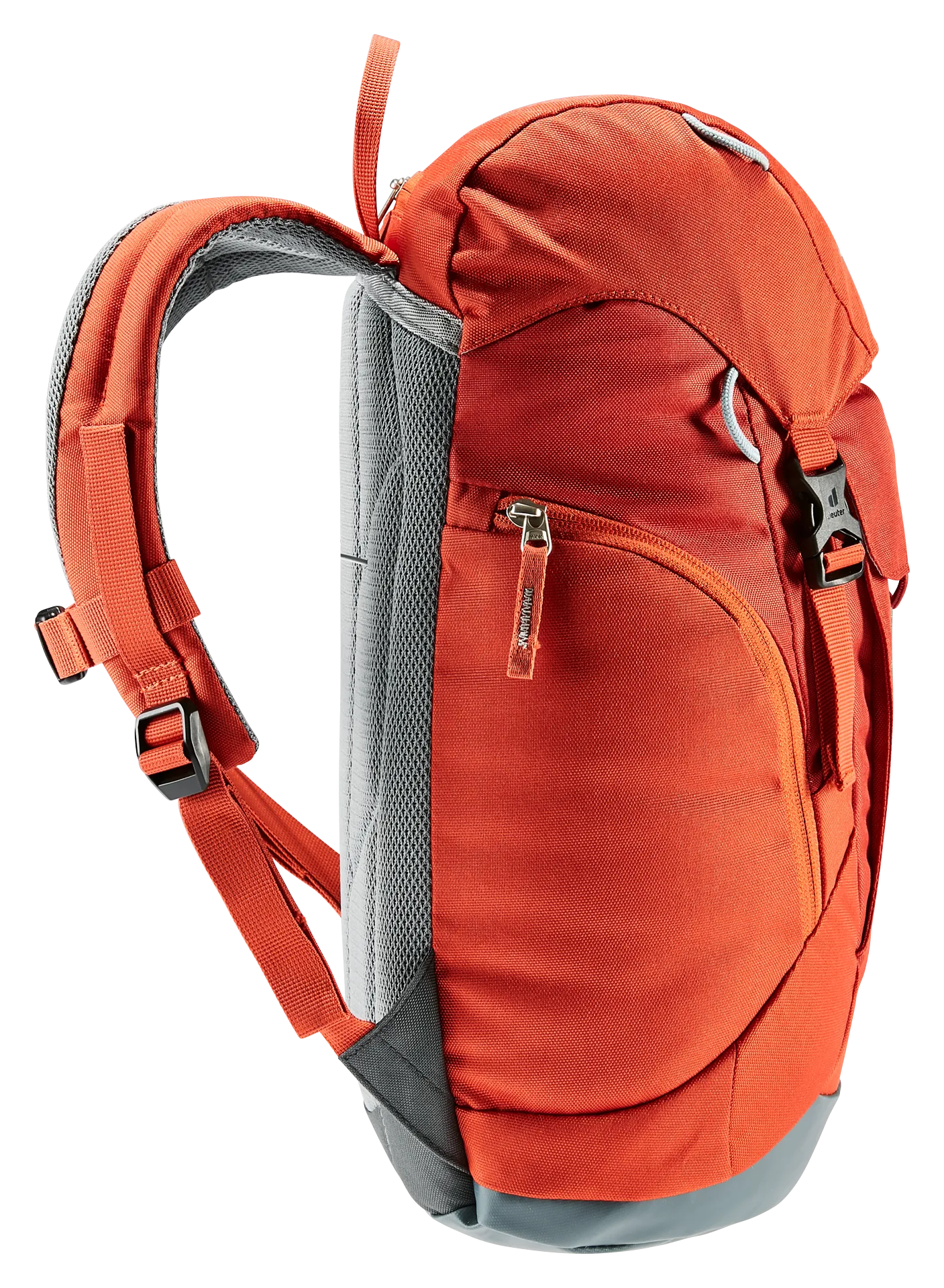 backpack, orange, shoulder straps, zippered pocket, travel bag