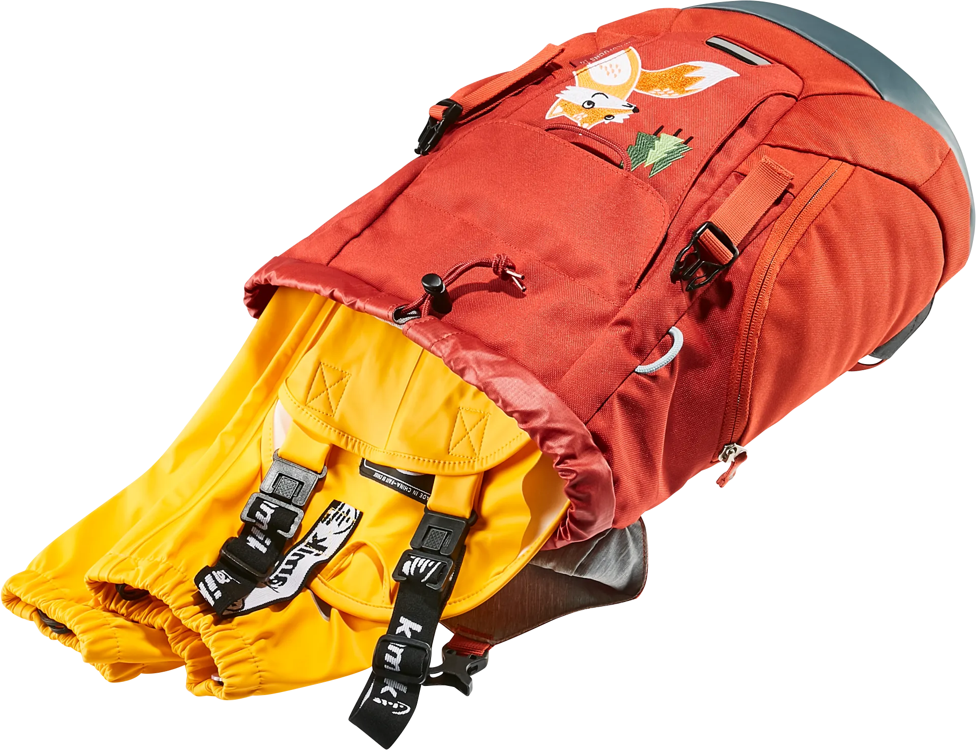 backpack, kid backpack, red, orange interior, drawstring closure