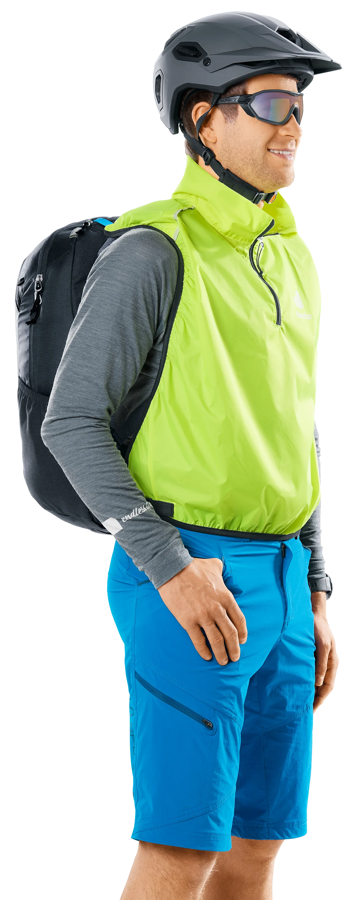 Vest, Person, Helmet, Coat, Shorts