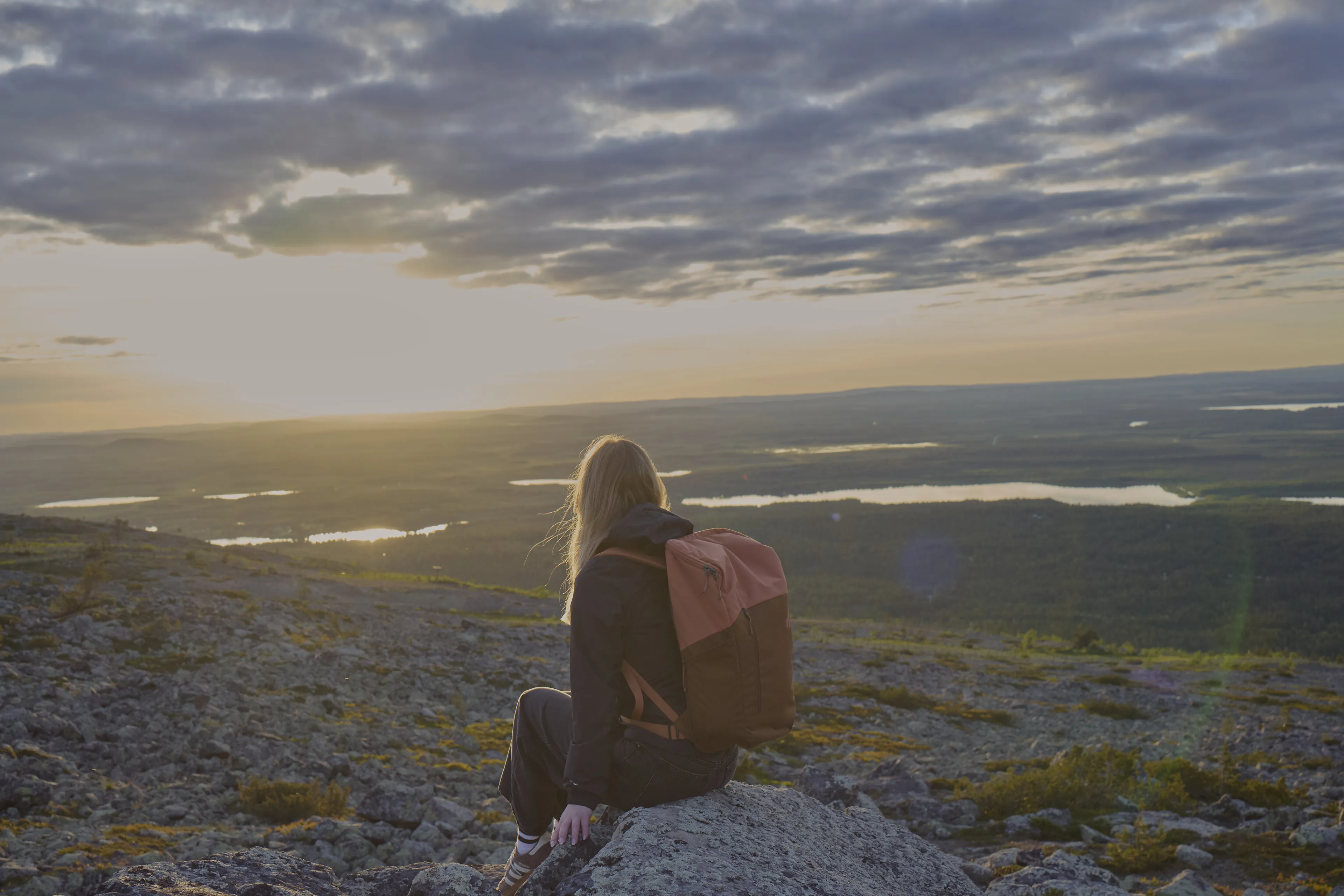 backpack, hiking, outdoor, sunset, woman
