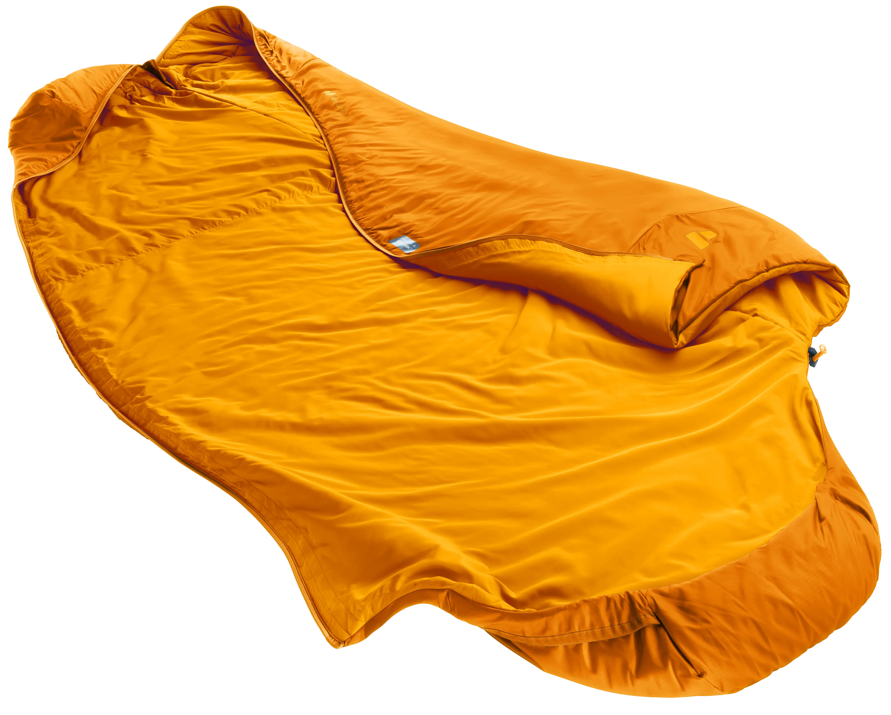 down sleeping bag, orange, padded, synthetic, lined