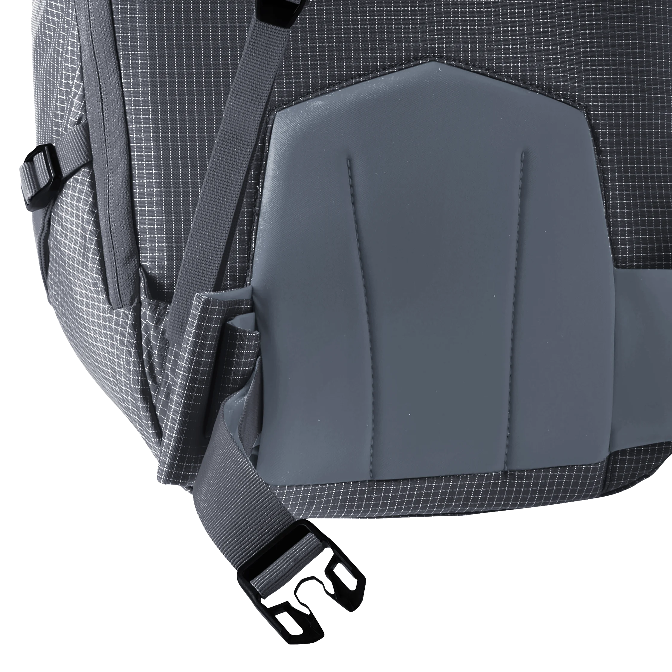 backpack, shoulder straps, hip pad, grid pattern, padded panel