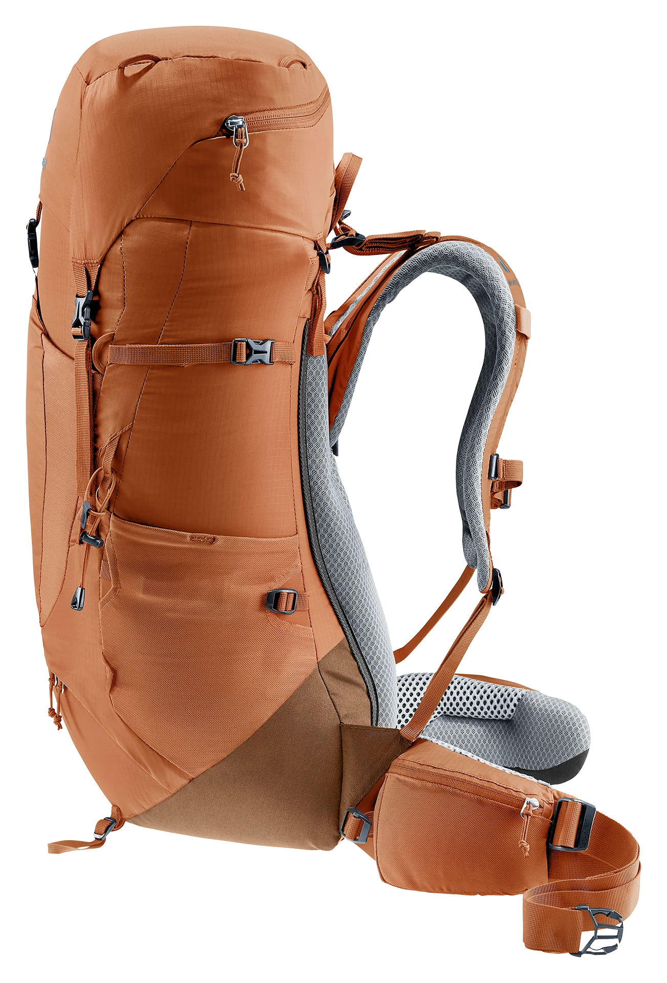 backpack, hiking, orange, shoulder straps, waist belt