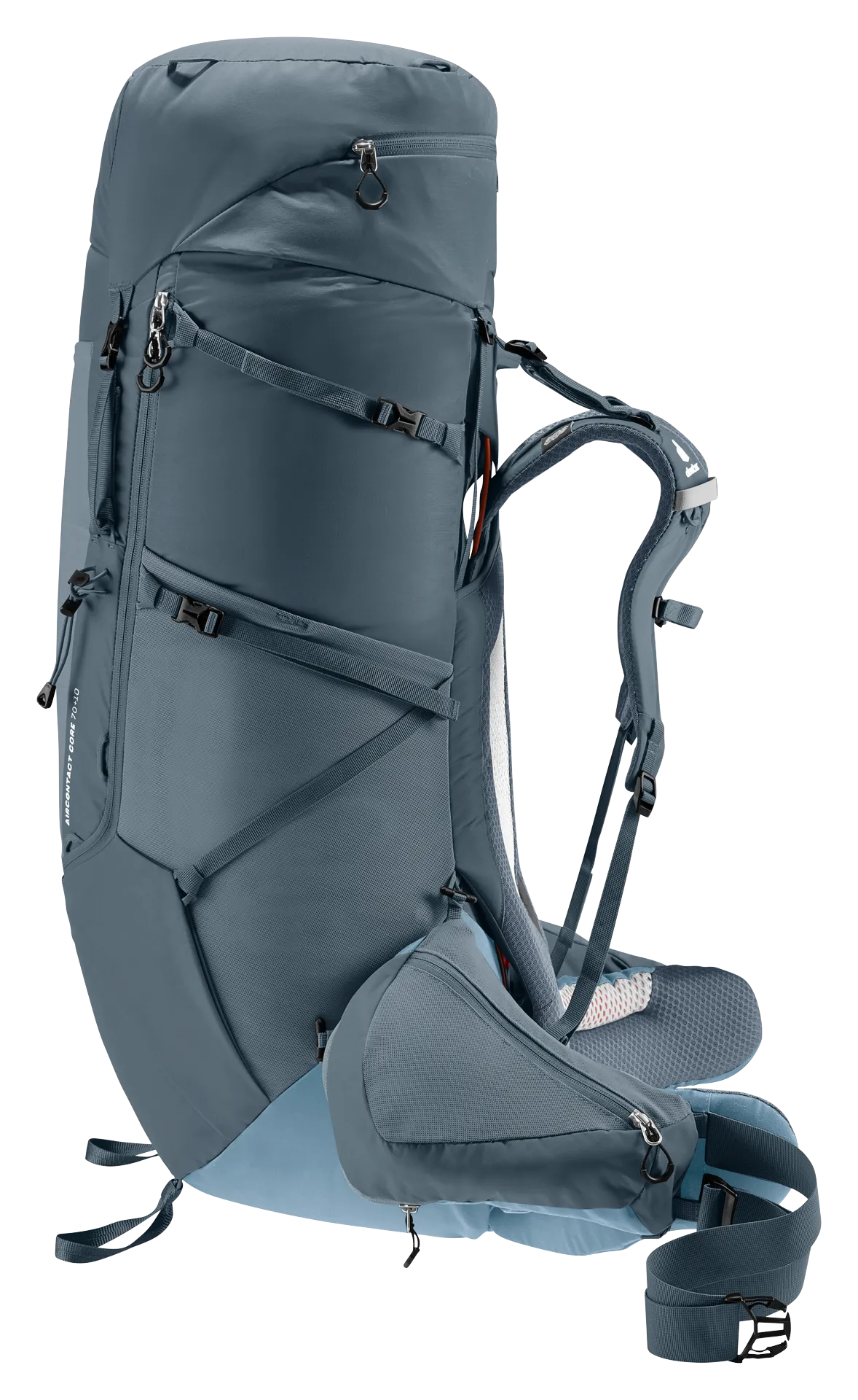 backpack, hiking, external frame, blue, shoulder straps