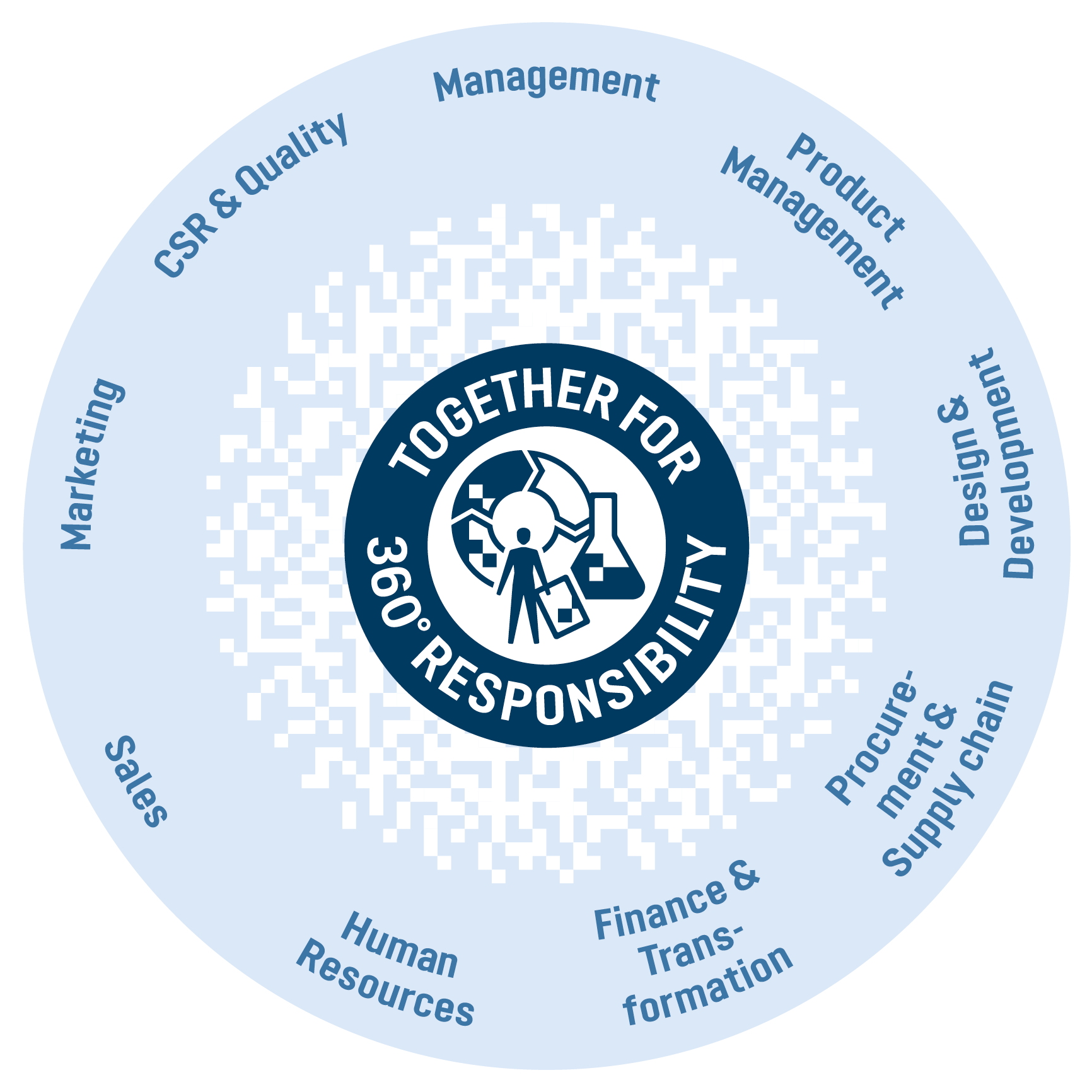 badge, QR code, circular, blue, emblem