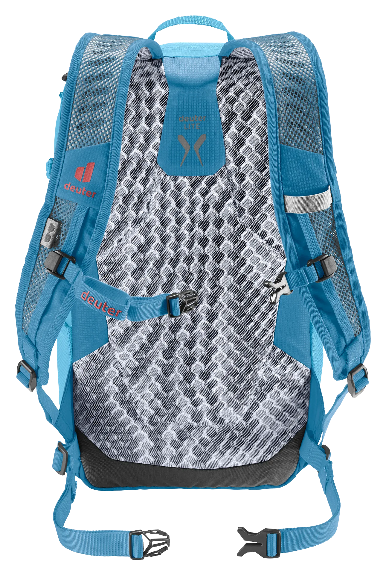 backpack, hydration backpack, grey mesh, blue backpack, adjustable straps