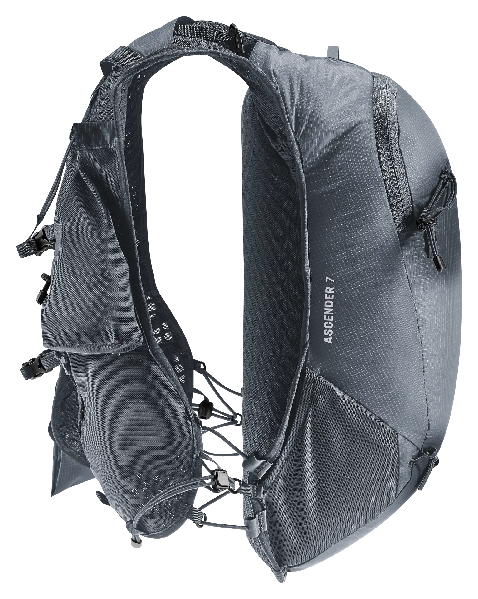 Clothing, Lifejacket, Vest, Bag, Jacket, backpack, hiking, hydration-compatible, shoulder straps, gray