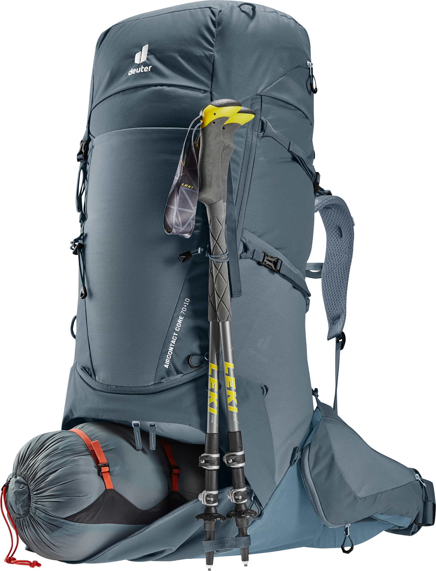 Aircontact Core 70+10 backpack, hiking, trekking, trekking poles, pack accessories