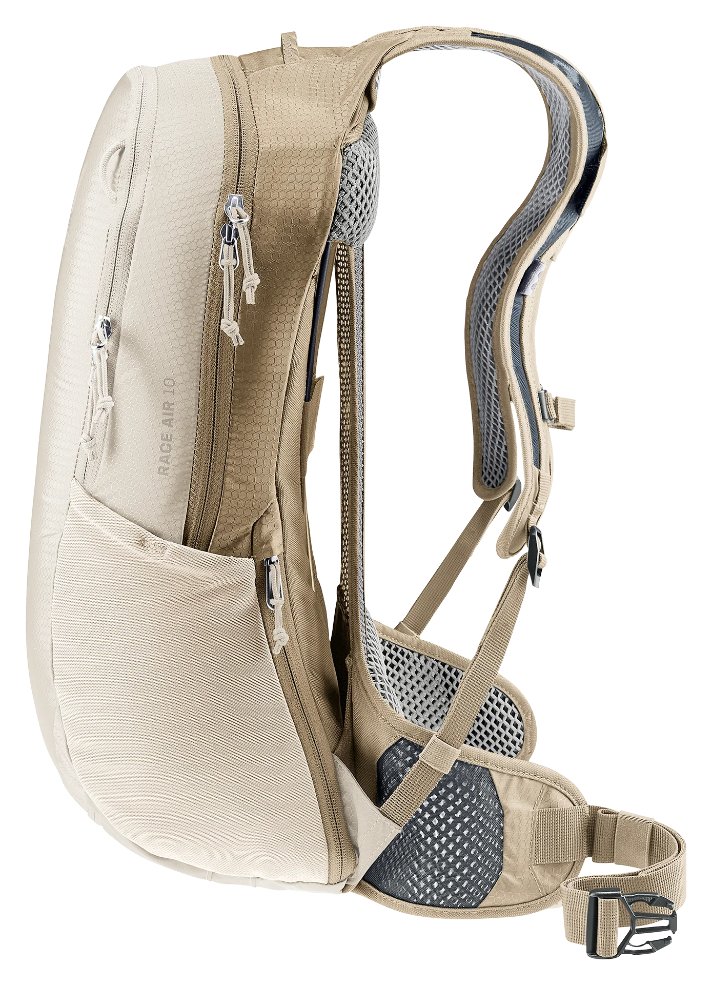 backpack, hiker bag, camel color, mesh lumbar, zippers