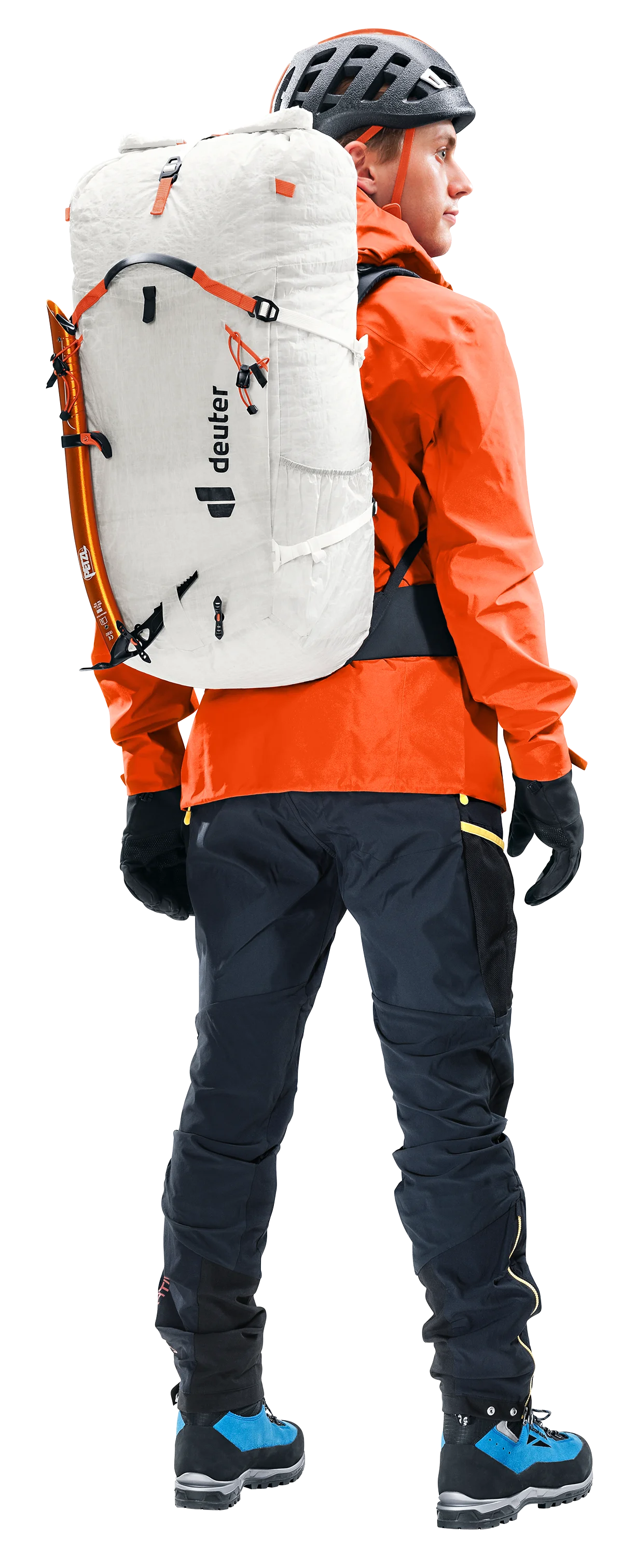 Bag, Helmet, Pants, Person, Glove