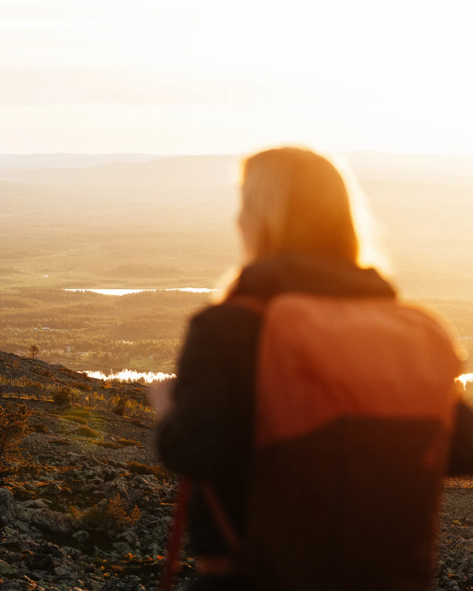 hiker, backpack, outdoor, sunset, mountain