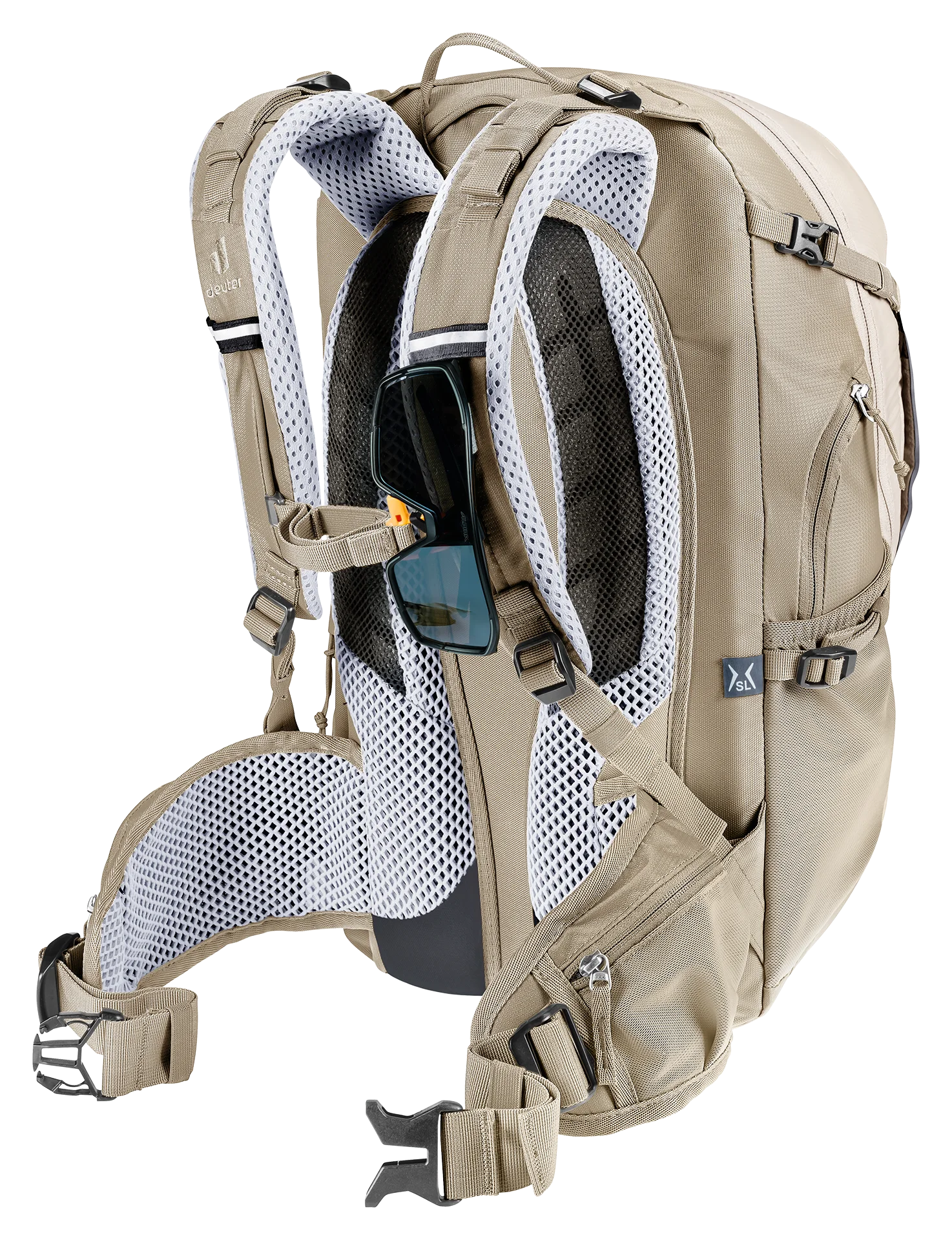 backpack, hiking, mesh, adjustable, tan