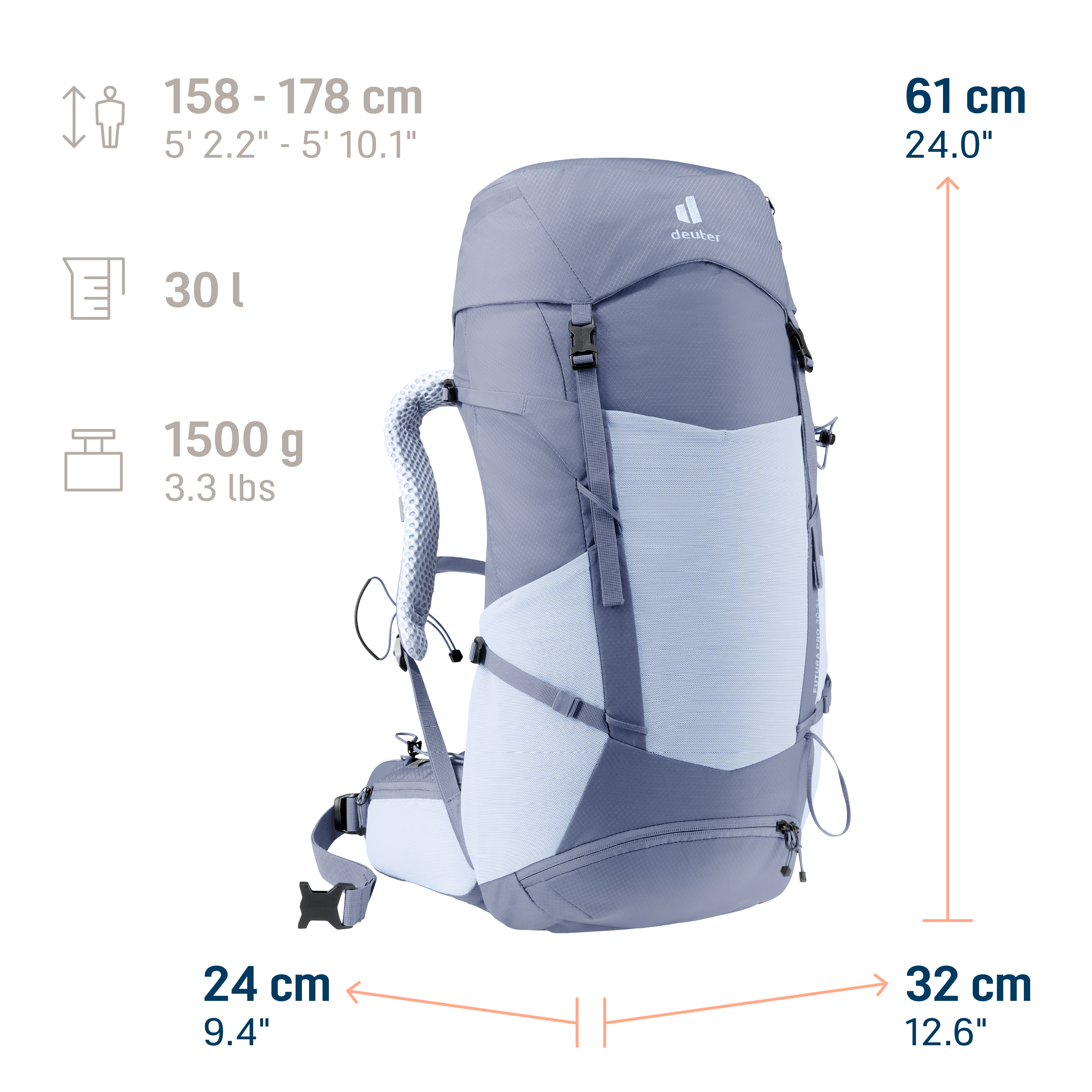 backpack, outdoor, hydration-compat, gray, pack-measurements