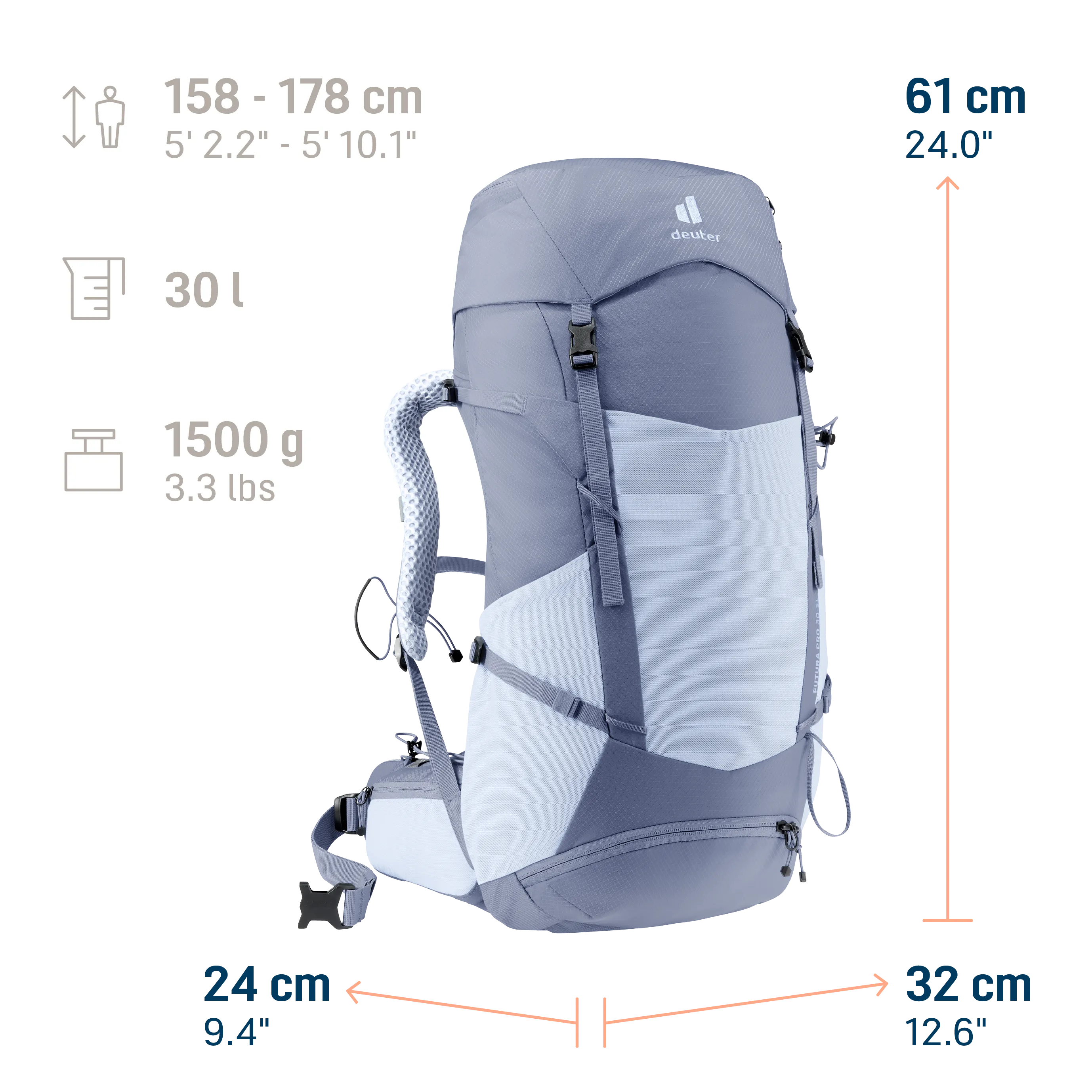 backpack, outdoor, hydration-compat, gray, pack-measurements