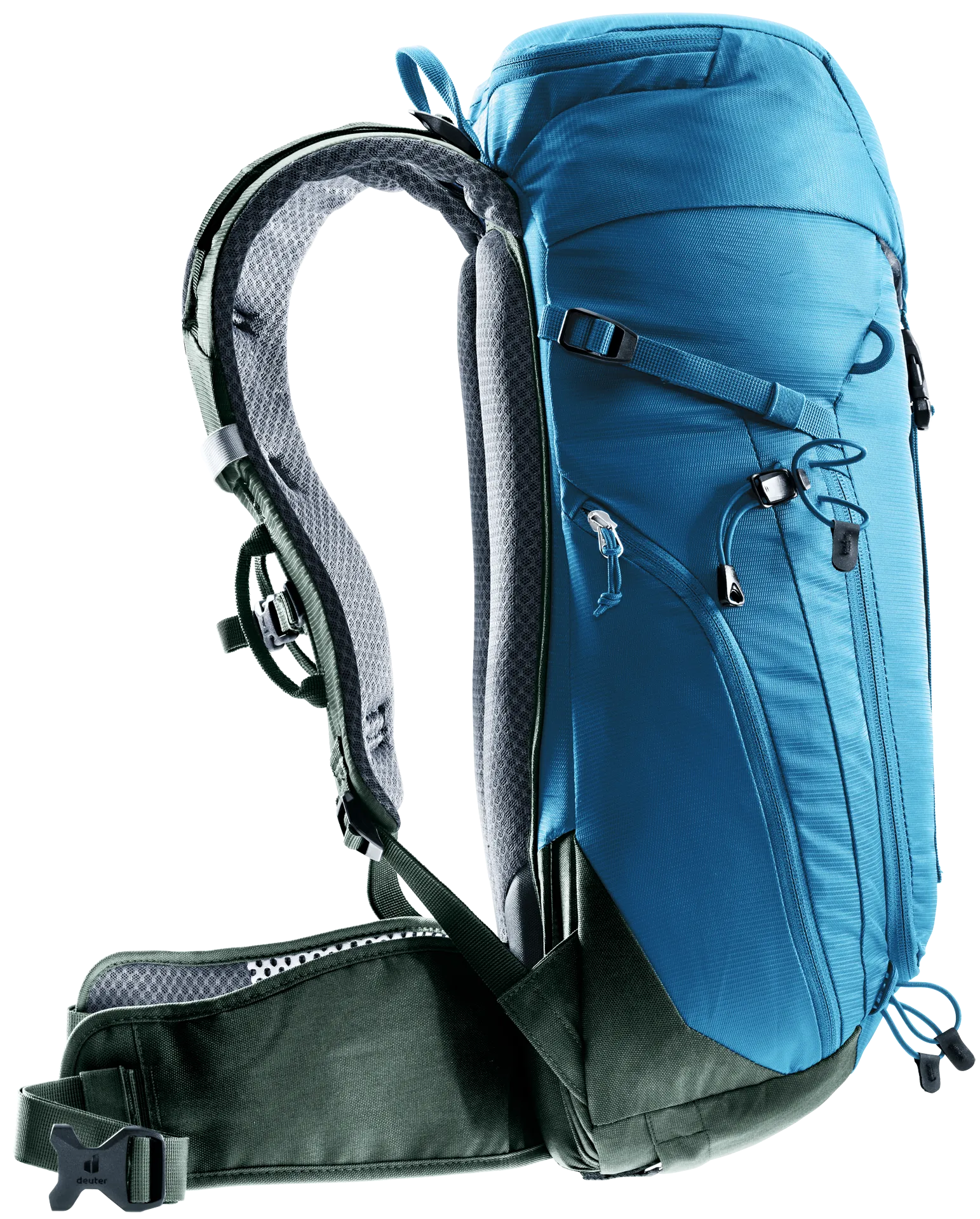 backpack, hiking, blue, padded strap, side pocket