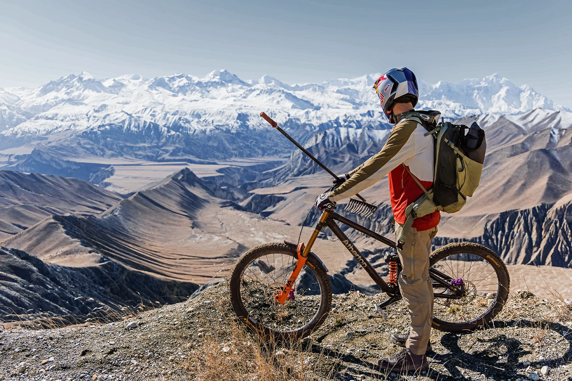 mountain, bike, backpack, hiking, helmet