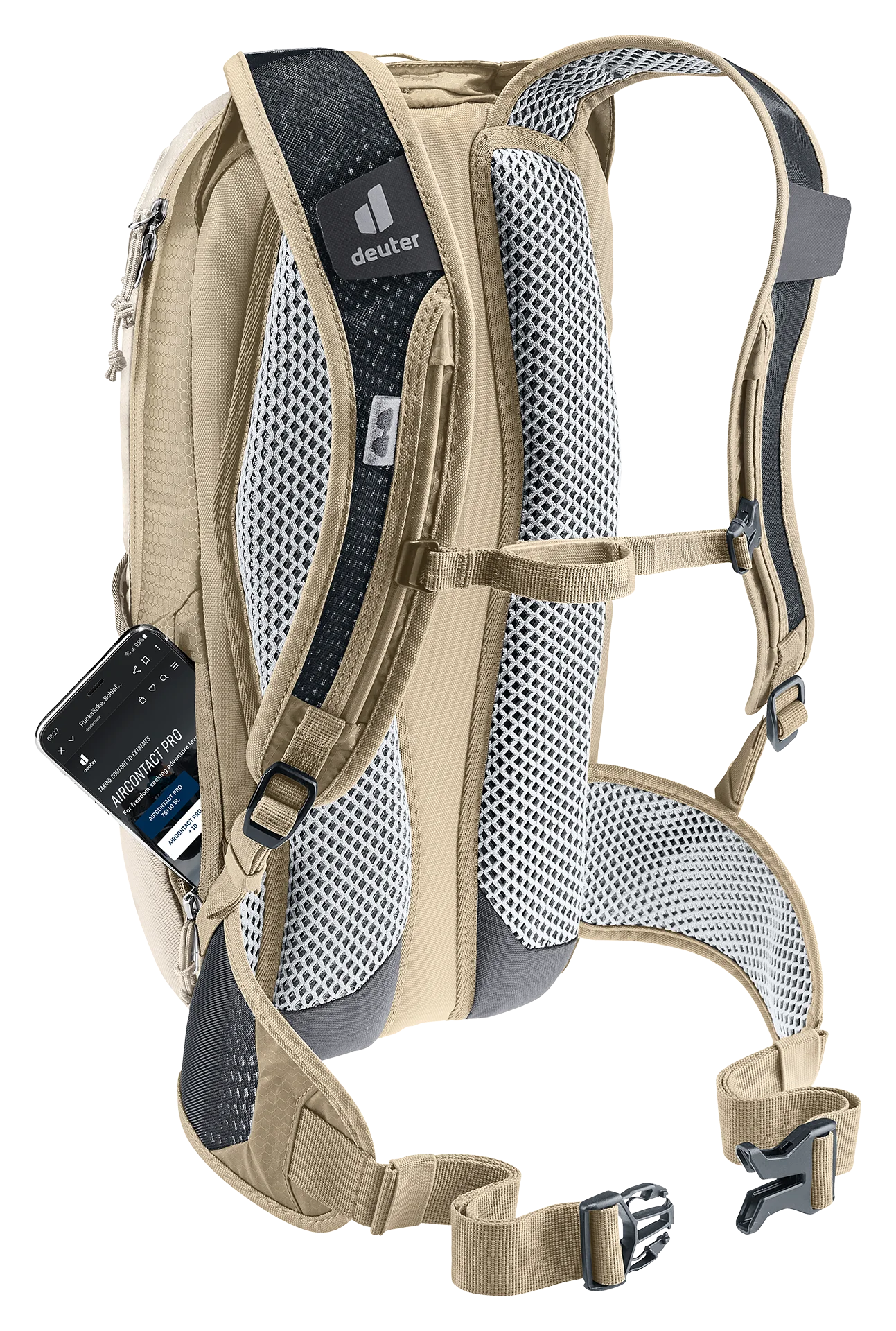 backpack, hiking, shoulder straps, mesh padding, tan color