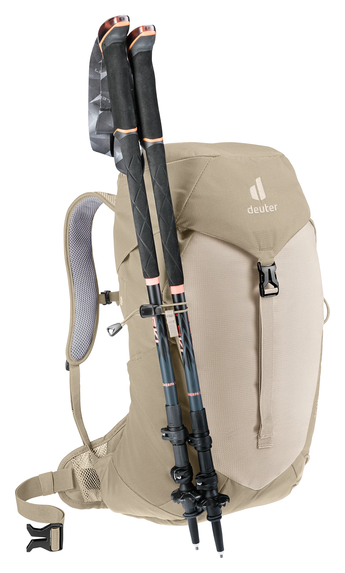 hiking backpack, trekking pack, hydration compatible, external trekking poles, neutral beige